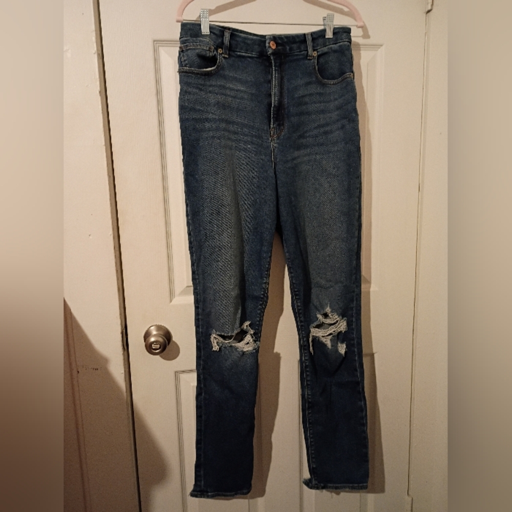 American Eagle Outfitters Dark Blue Distressed Boot Cut Jeans